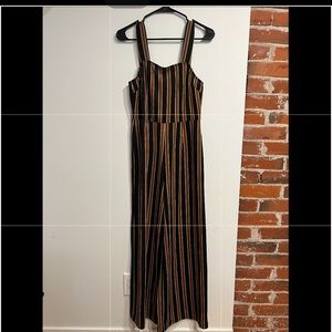 Hem & Thread black & brown small striped maxi romper